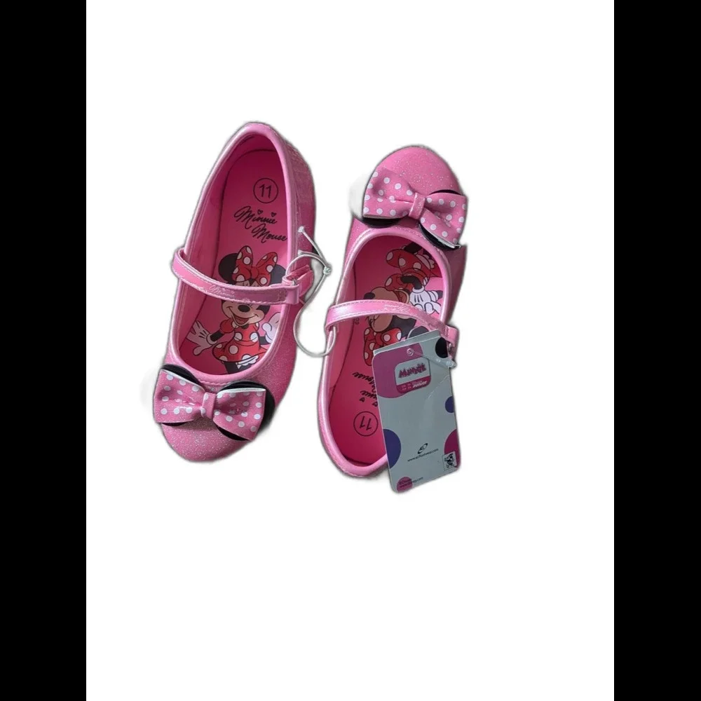 Disney Minnie Mouse Toddler Girls' Pink Glitter Mary Jane Flats - Size 11